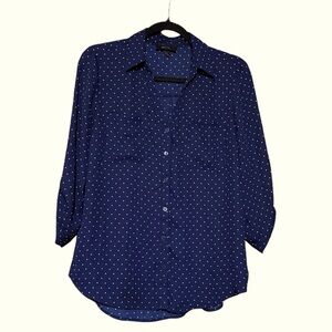 BCX navy with white polka dot button up